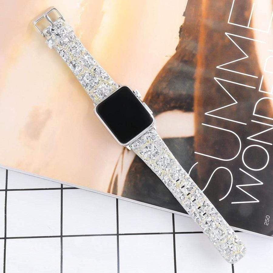 Snowlight Sequin Apple Watch Leather Band The Ambiguous Otter